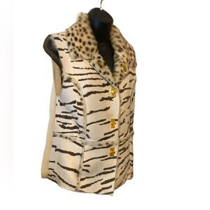 Brown and cream zebra faux suede and fur sweater vest, gold metal accents size S